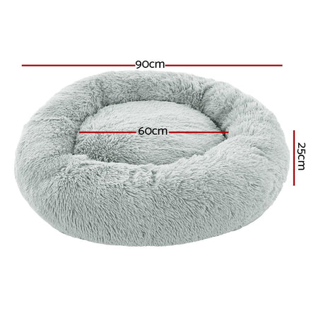Lit Calmant en Peluche pour Chien, 90cm (Gris Clair)
