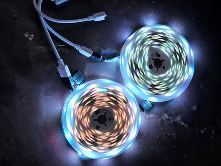 32.8ft RGB color-changing LED strip lights glowing