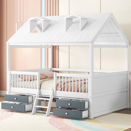 White wood bed frame for bedroom or guest room