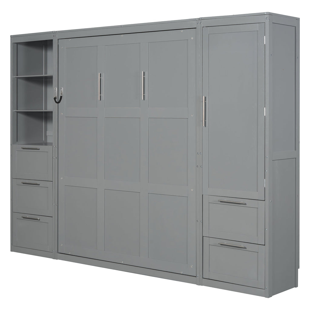Murphy Wall Bed, Queen Size, MDF and LVL with Drawers, Shelves, and