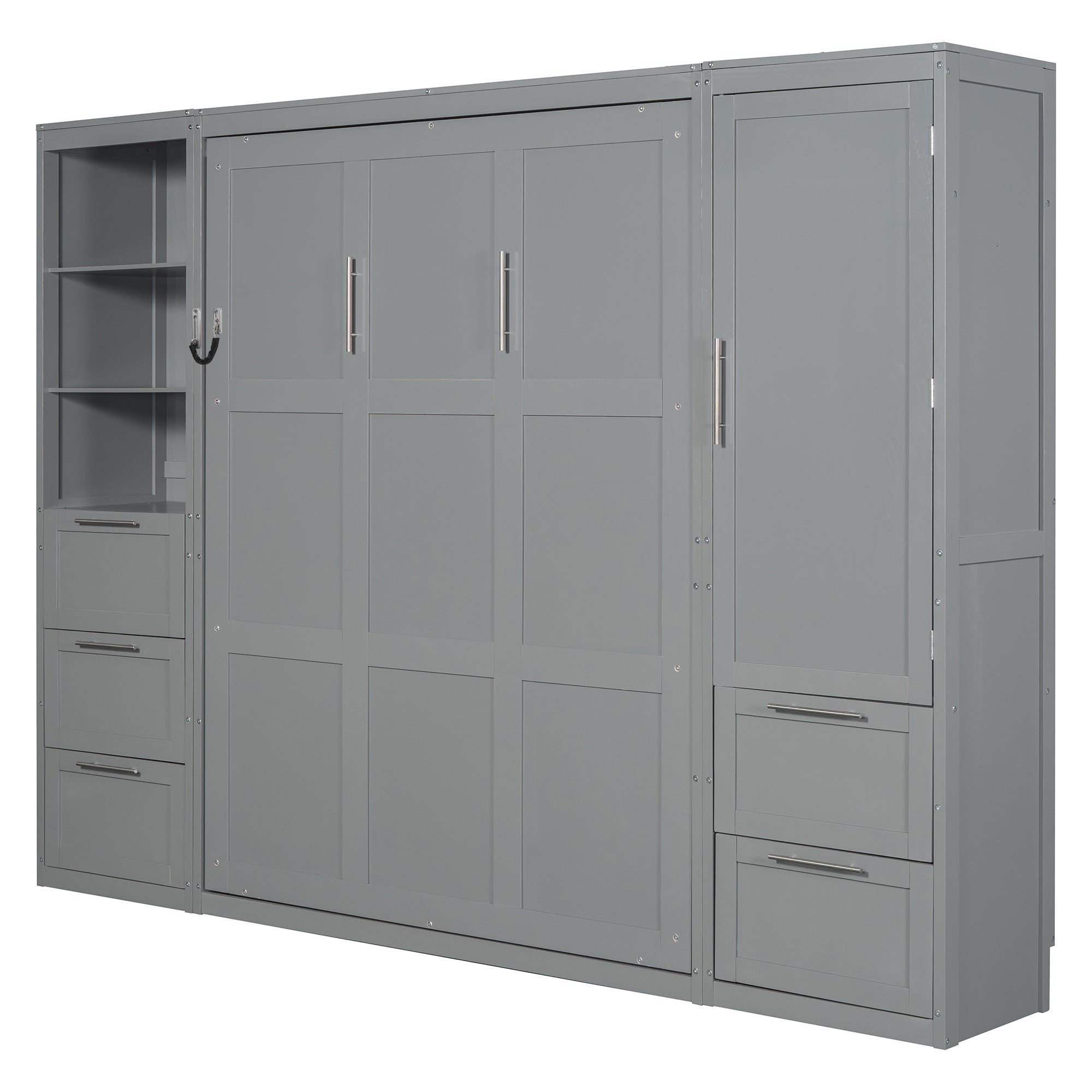 Murphy Wall Bed, Queen Size, MDF and LVL with Drawers, Shelves, and
