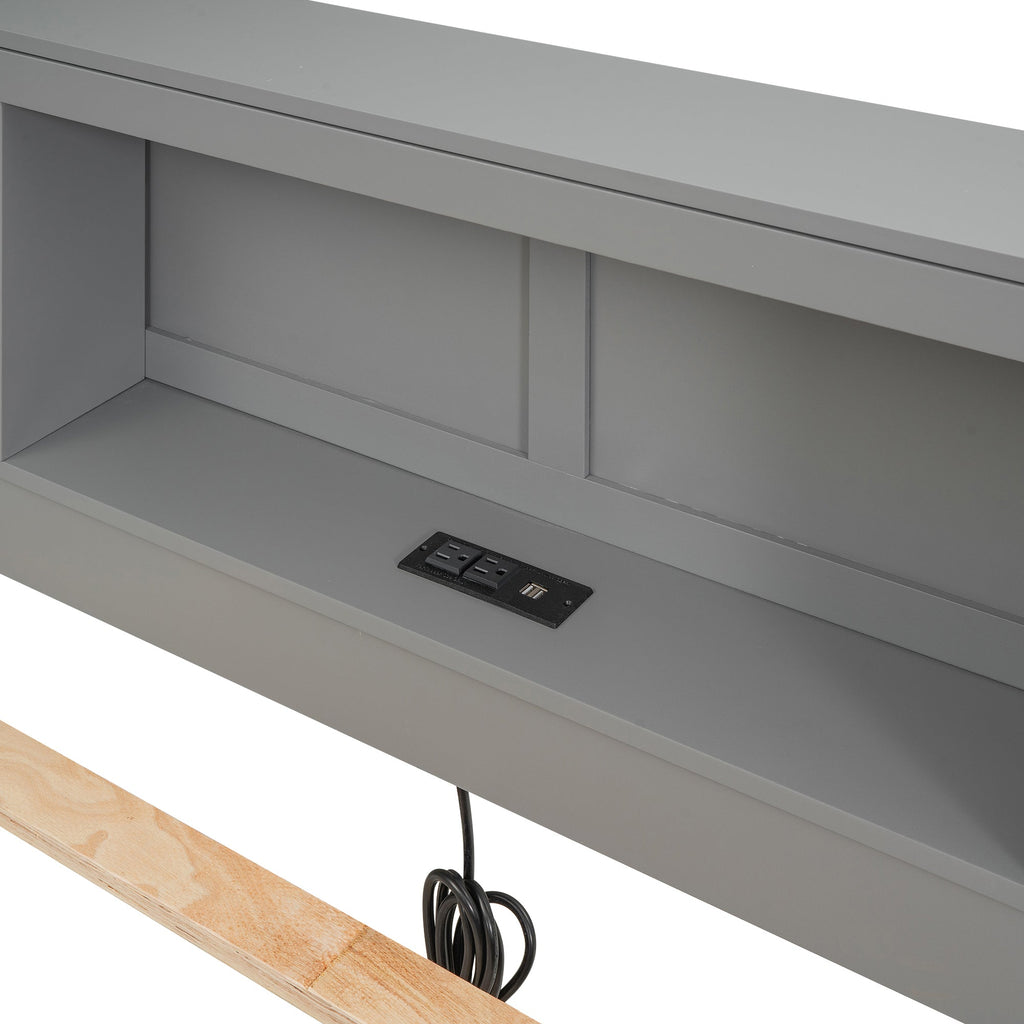 Full Size Platform Bed with Storage Headboard, USB, Twin Size Trundle