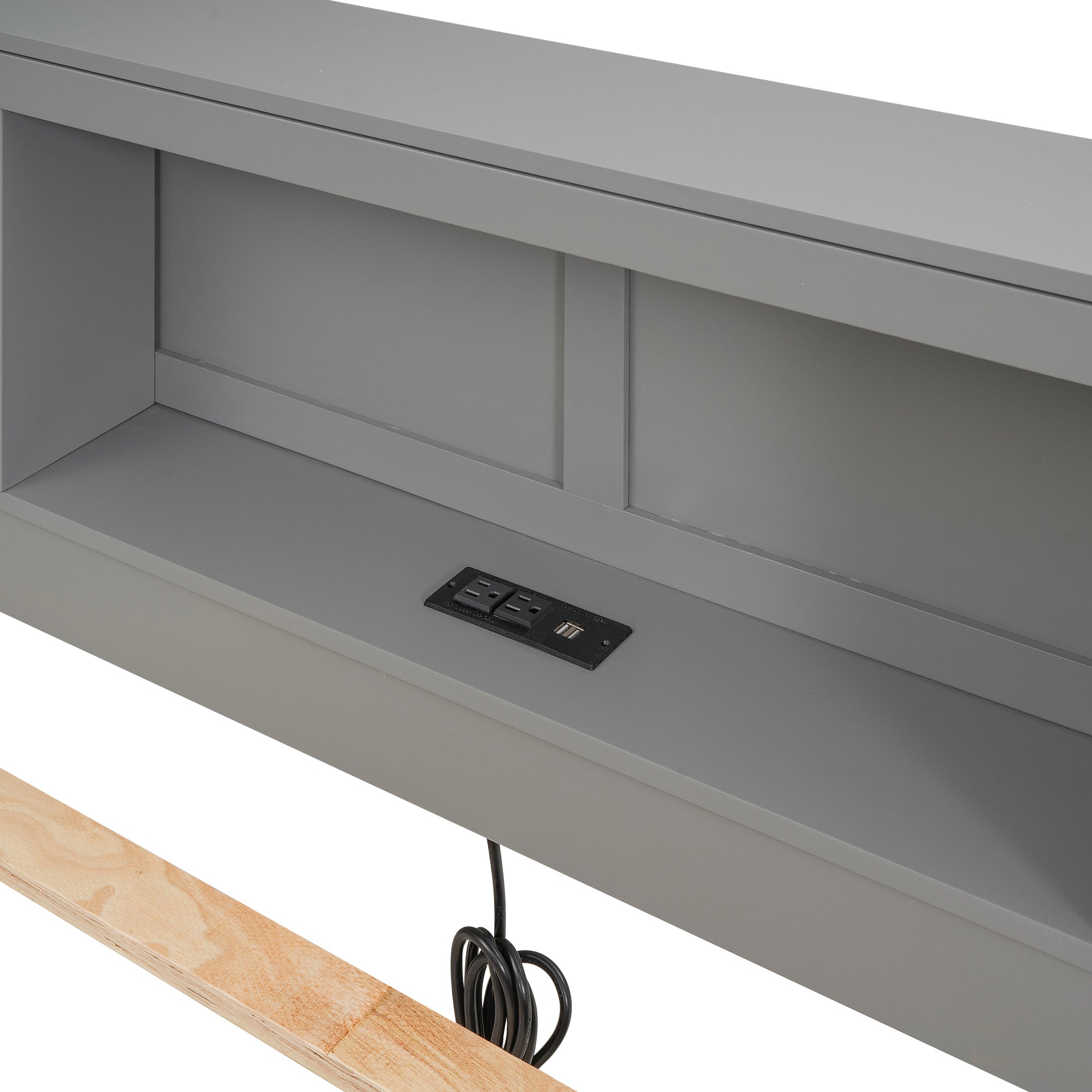 Full Size Platform Bed with Storage Headboard, USB, Twin Size Trundle