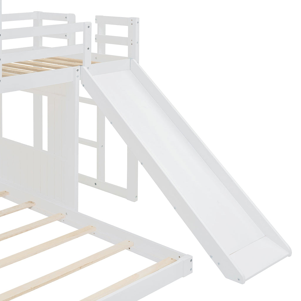 Loft Bed, Twin Over Full, Solid Wood with Slide, Ladder, and