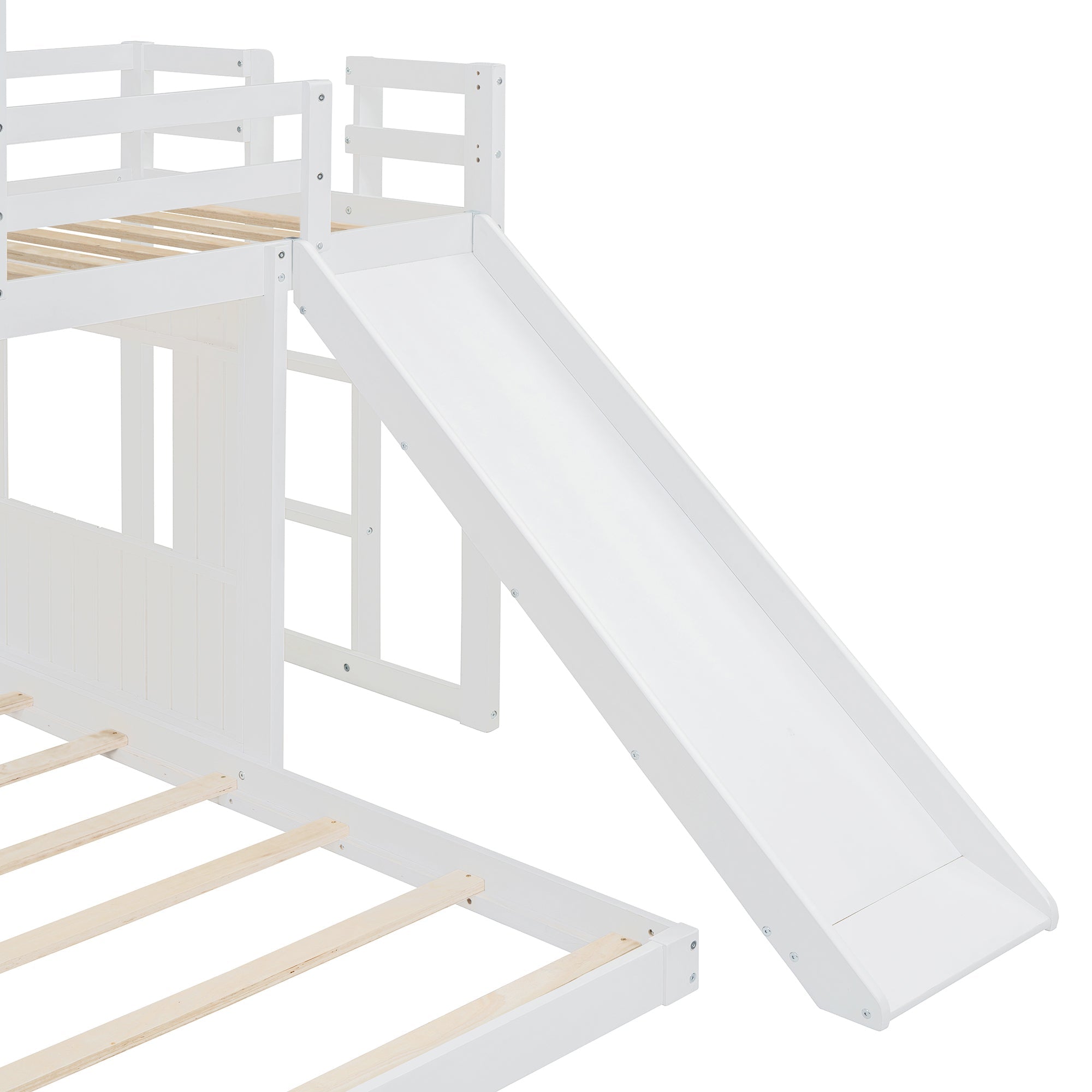 Loft Bed, Twin Over Full, Solid Wood with Slide, Ladder, and