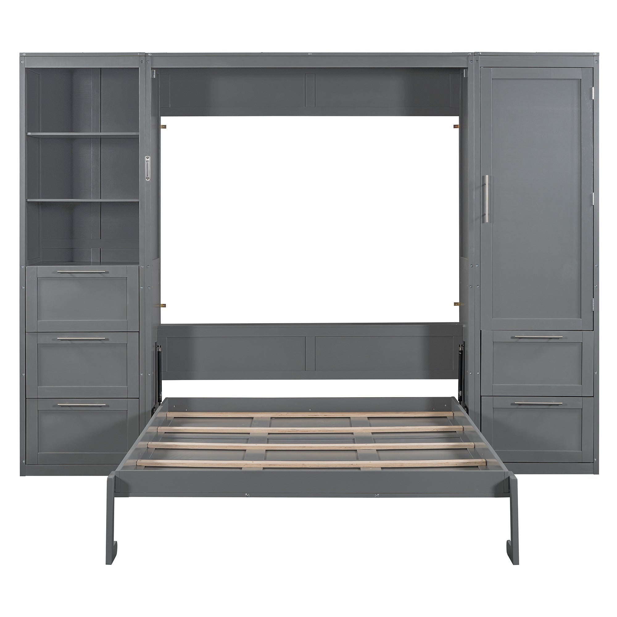 Murphy Wall Bed, Queen Size, MDF and LVL with Drawers, Shelves, and