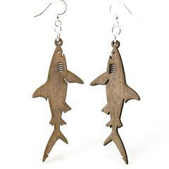 Wood Shark Dangle Earrings