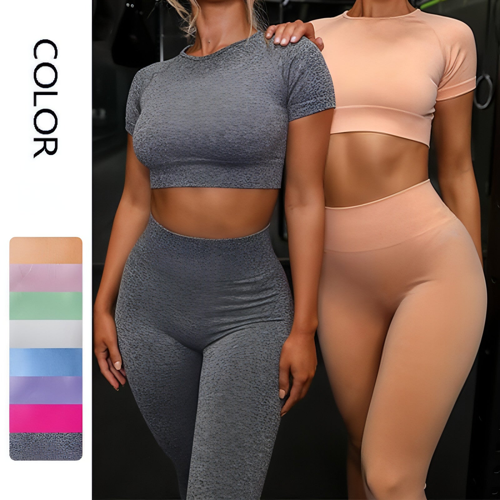 Seamless Yoga Set with Short-Sleeve Top
