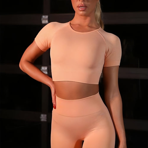 Seamless Yoga Set with Short-Sleeve Top