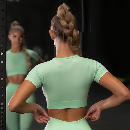 Seamless Yoga Set with Short-Sleeve Top