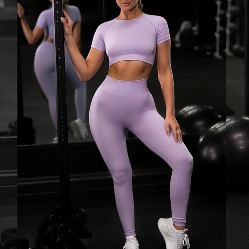 Seamless Yoga Set with Short-Sleeve Top