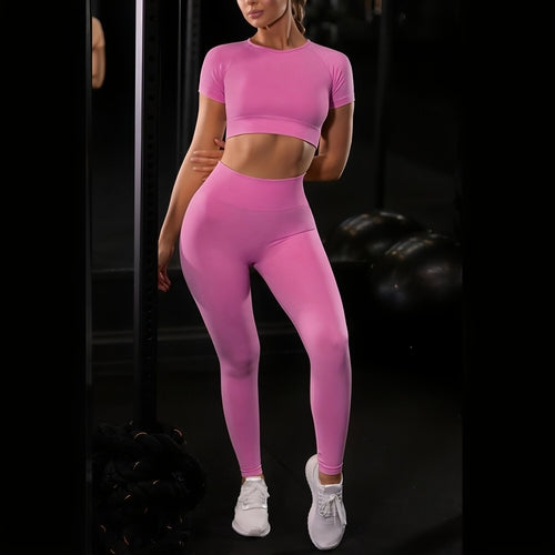 Seamless Yoga Set with Short-Sleeve Top