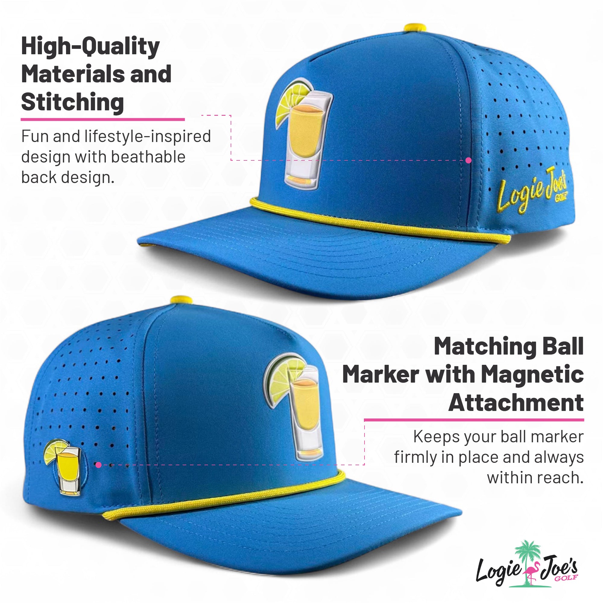 Tiki Bear Golf Hat | Snapback Cap | Built-in Magnetic Ball Marker Holder + Marker Included | Adjustable Multicolor