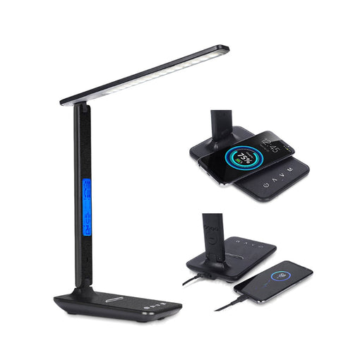 3-in-1 Desk Lamp with Wireless Charger, Clock and Thermostat