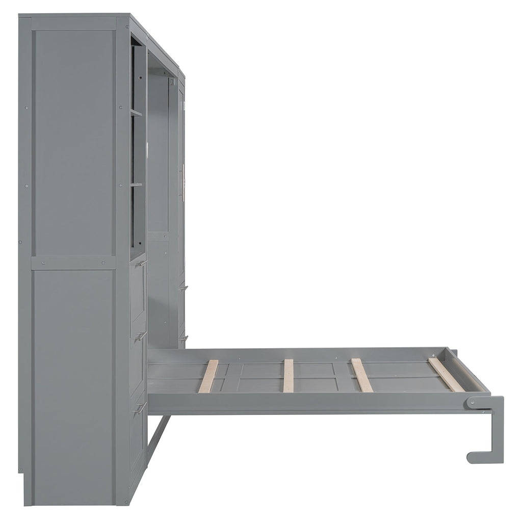 Murphy Wall Bed, Queen Size, MDF and LVL with Drawers, Shelves, and