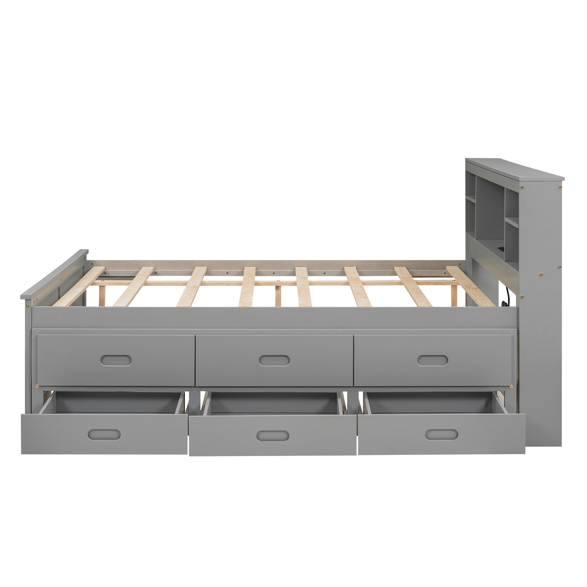 Full Size Platform Bed with Storage Headboard, USB, Twin Size Trundle
