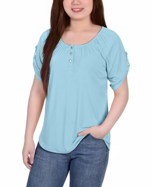 Petite Short Sleeve Henley Top