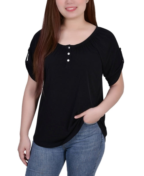 Petite Short Sleeve Henley Top