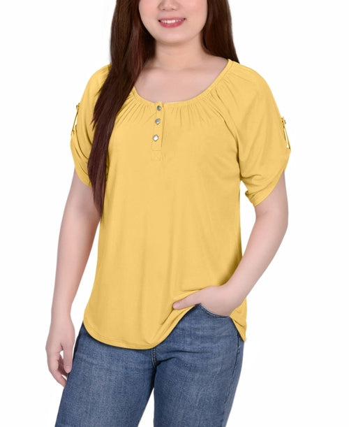 Petite Short Sleeve Henley Top