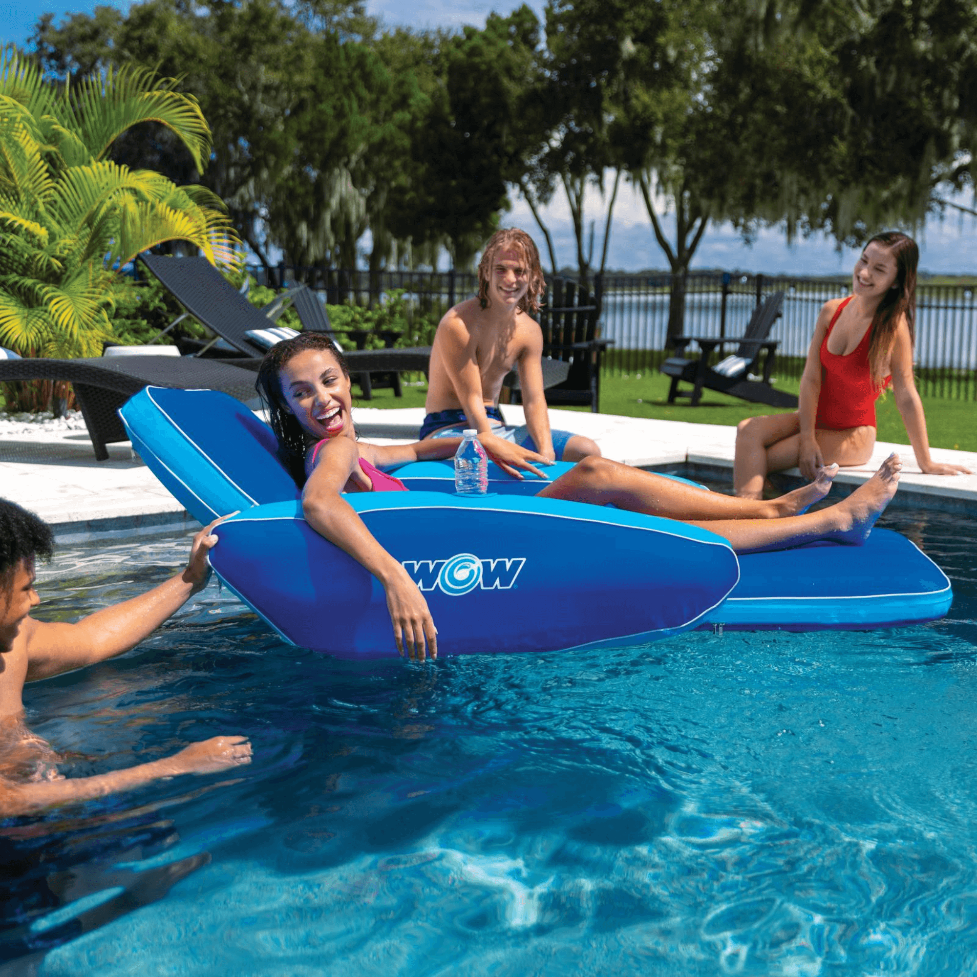 WOW Watersports Modern Lounger Pool Float with Cup Holder and