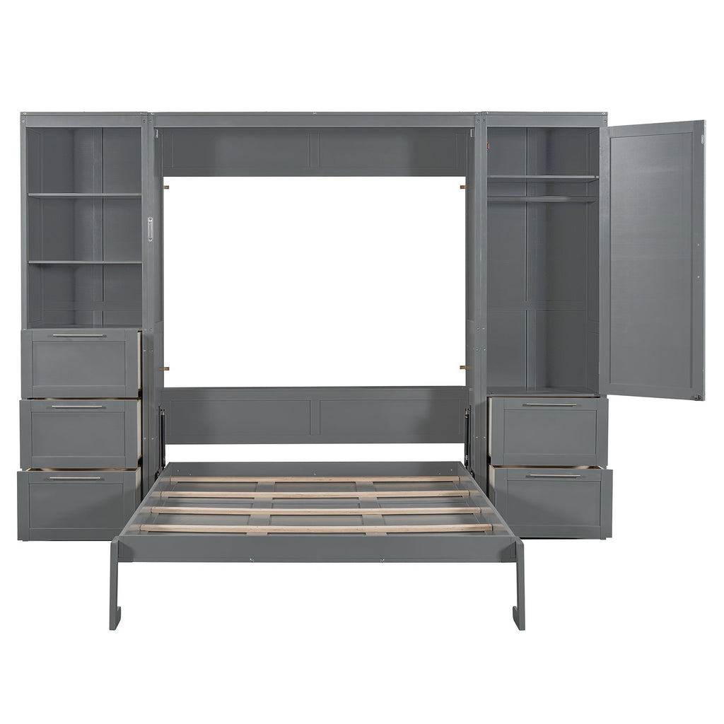 Murphy Wall Bed, Queen Size, MDF and LVL with Drawers, Shelves, and