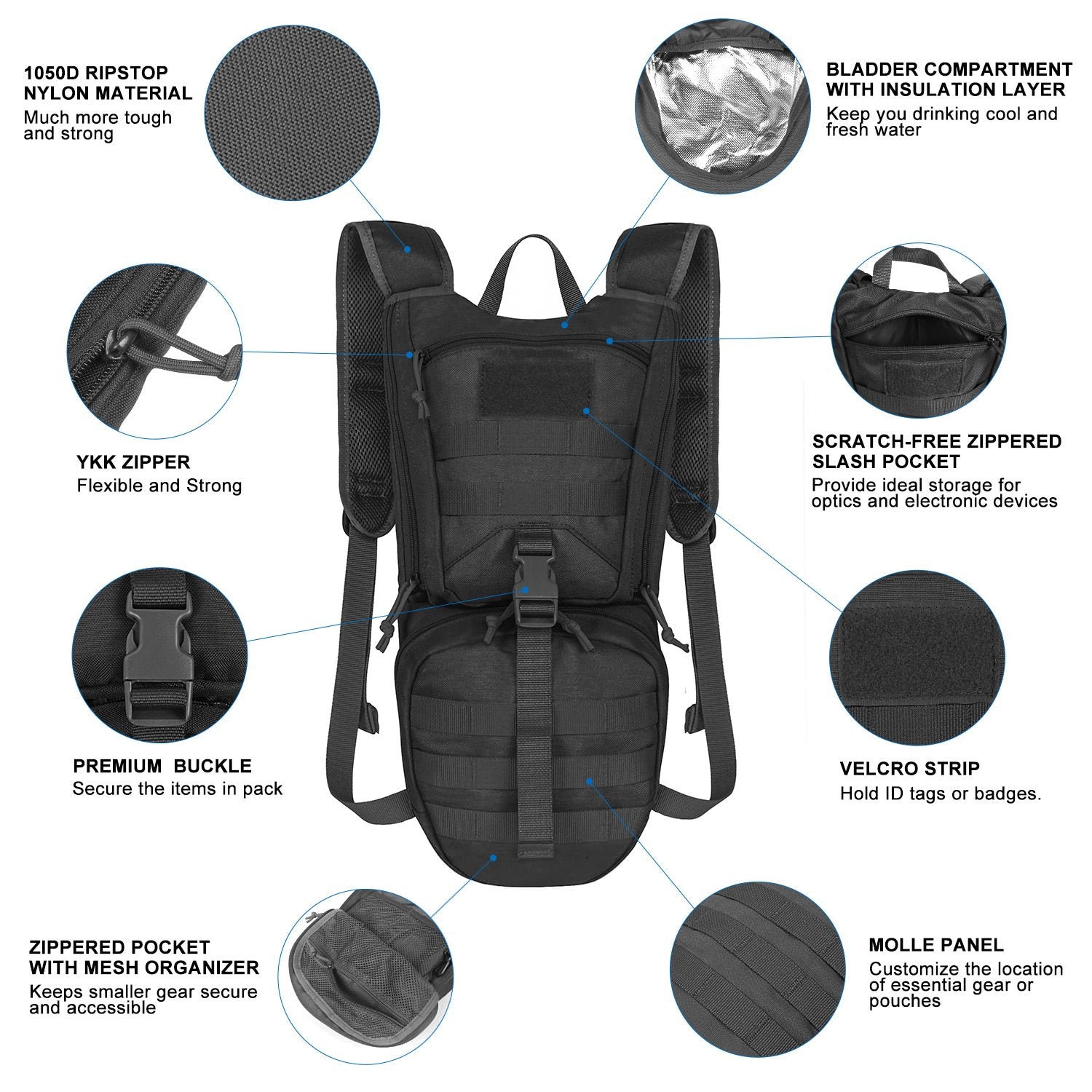 Insulated Hydration Backpack with 2.5L Bladder