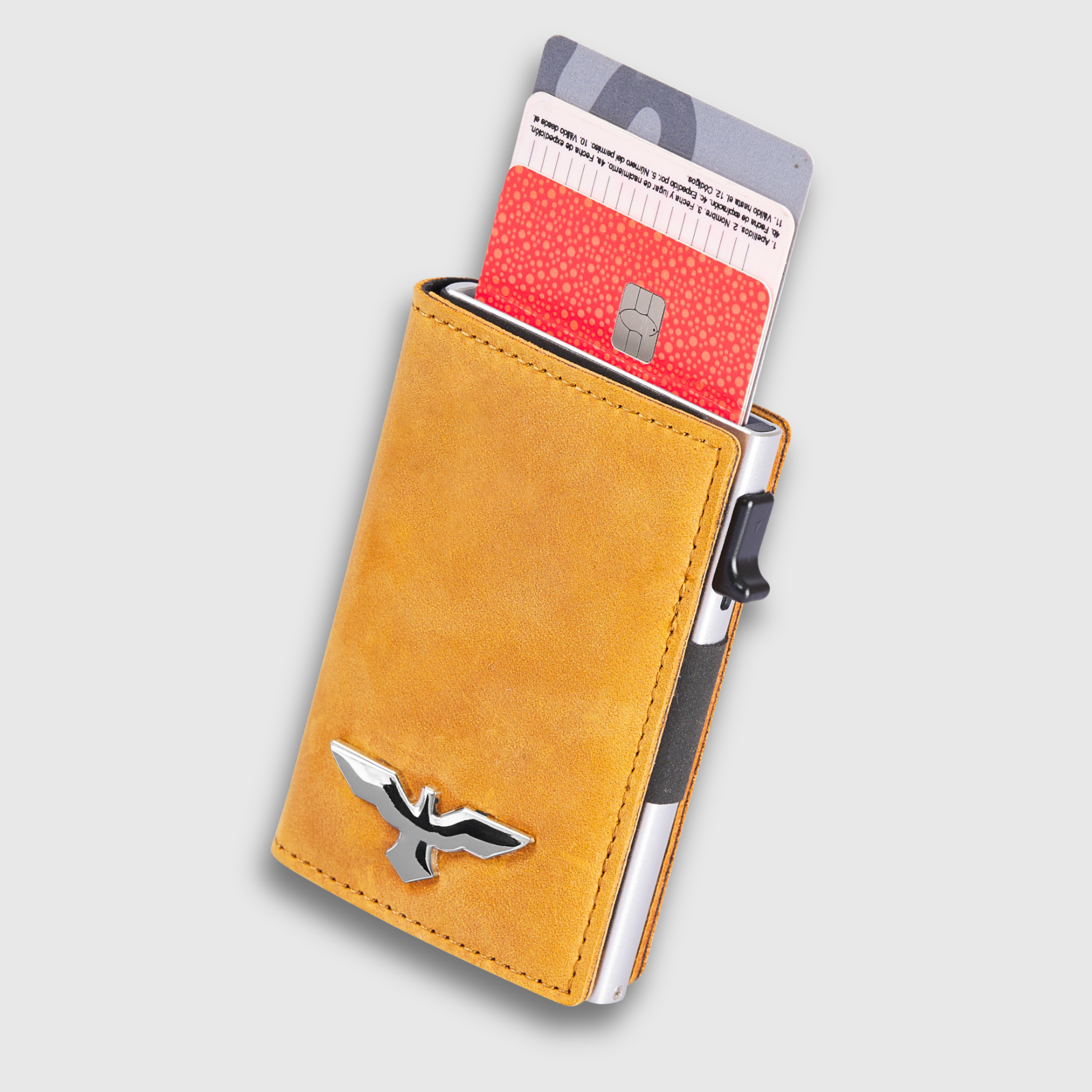 Porte-cartes escamotable minimaliste en cuir