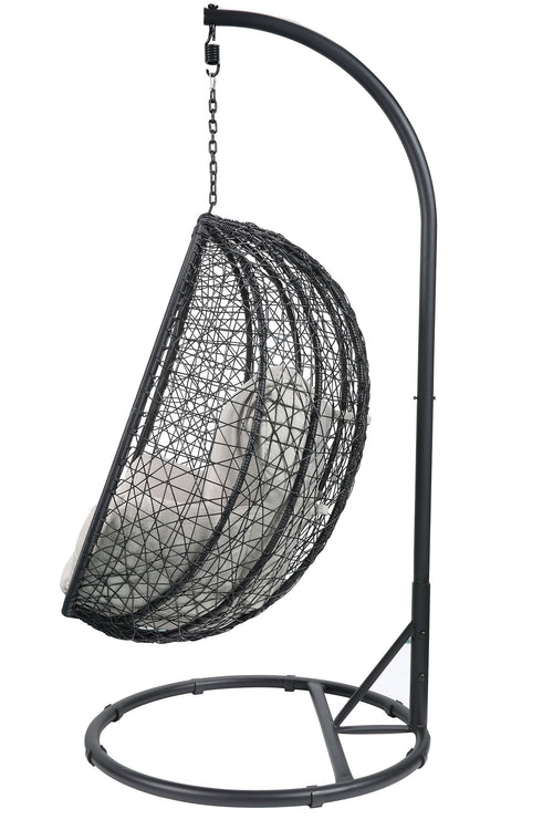 Chaise balançoire suspendue de terrasse en osier beige et noir