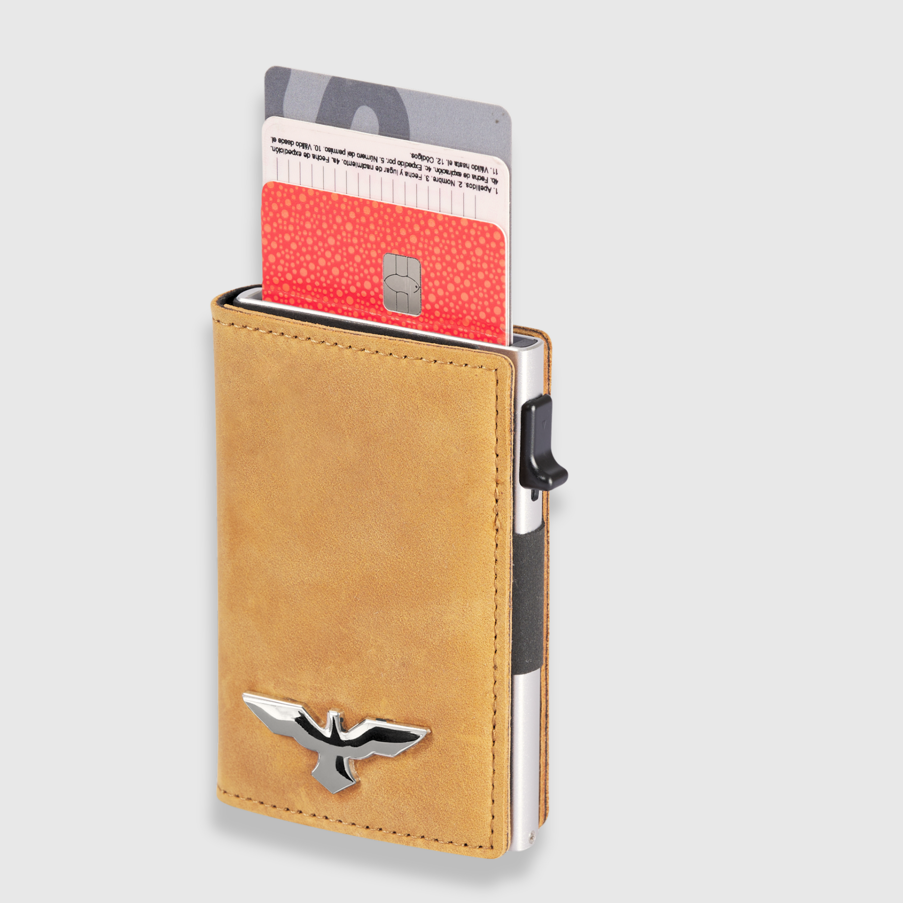 Porte-cartes escamotable minimaliste en cuir