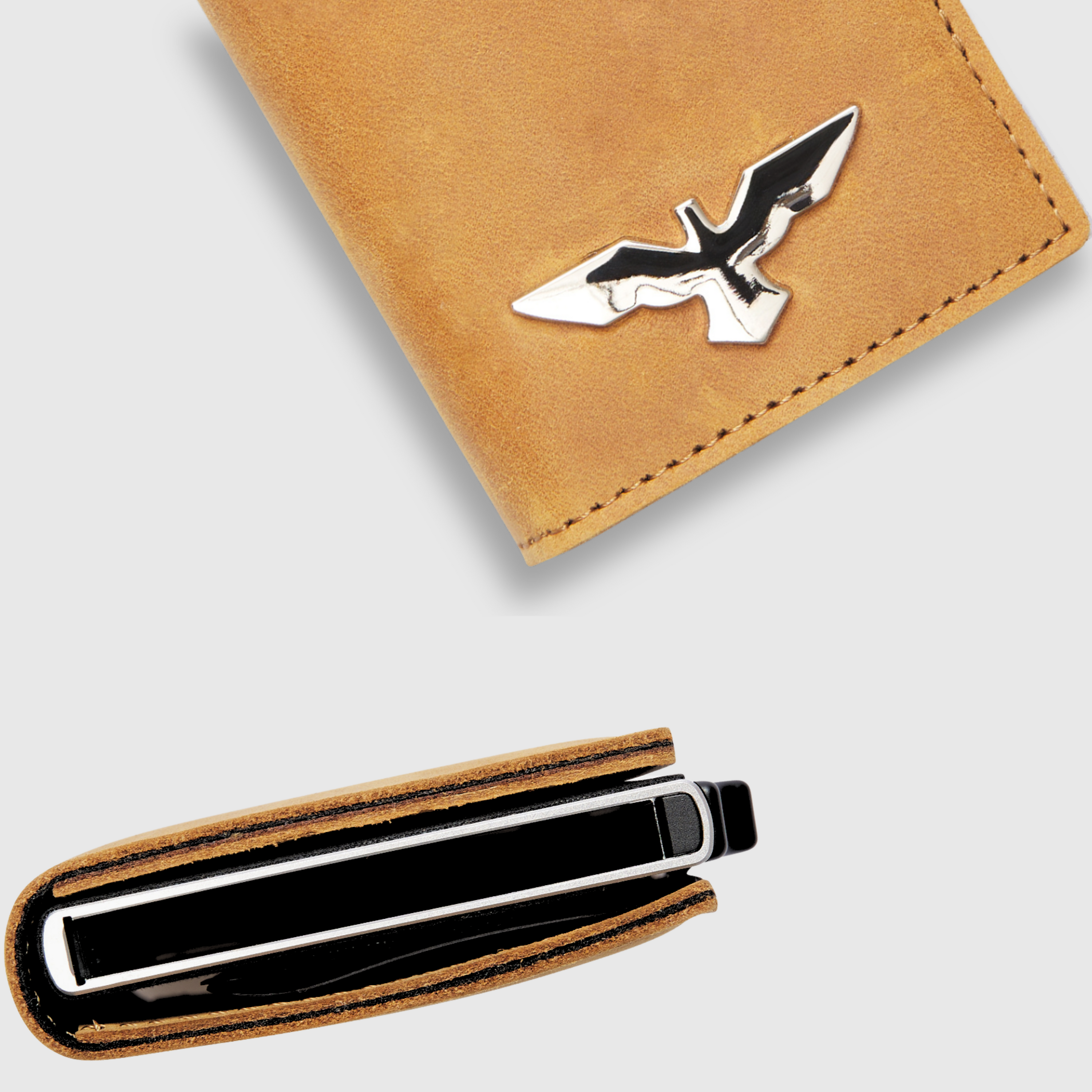 Porte-cartes escamotable minimaliste en cuir