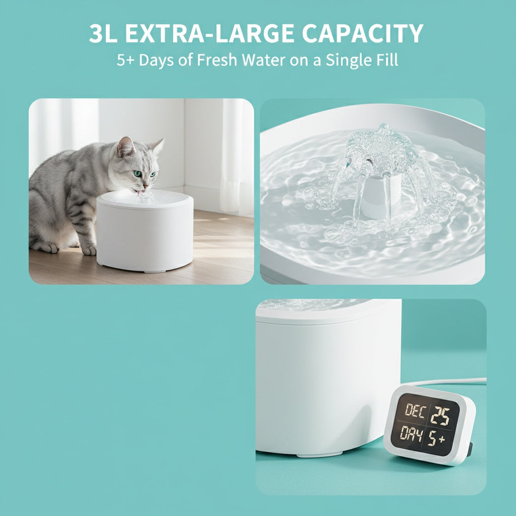 Ultra-Quiet Automatic Pet Water Fountain, 3L