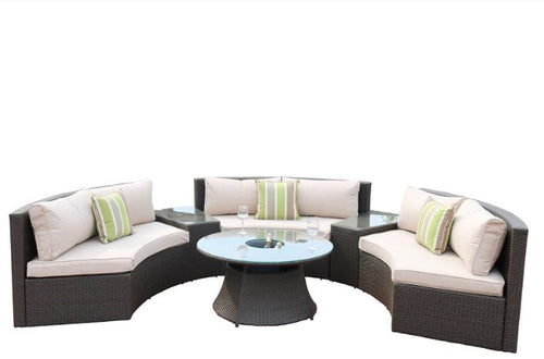 6-piece black half-moon outdoor sectional with ice bucket table