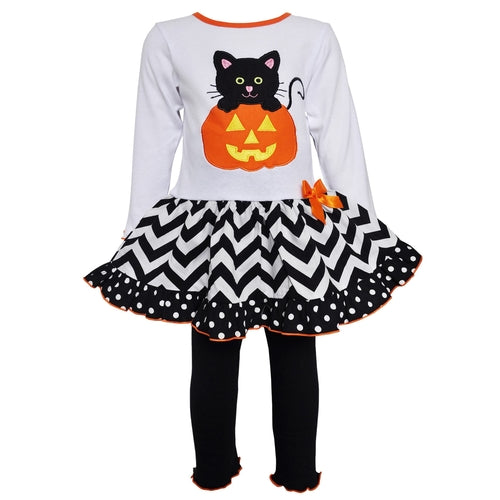Girls' Pumpkin and Kitten Knit Dress Set