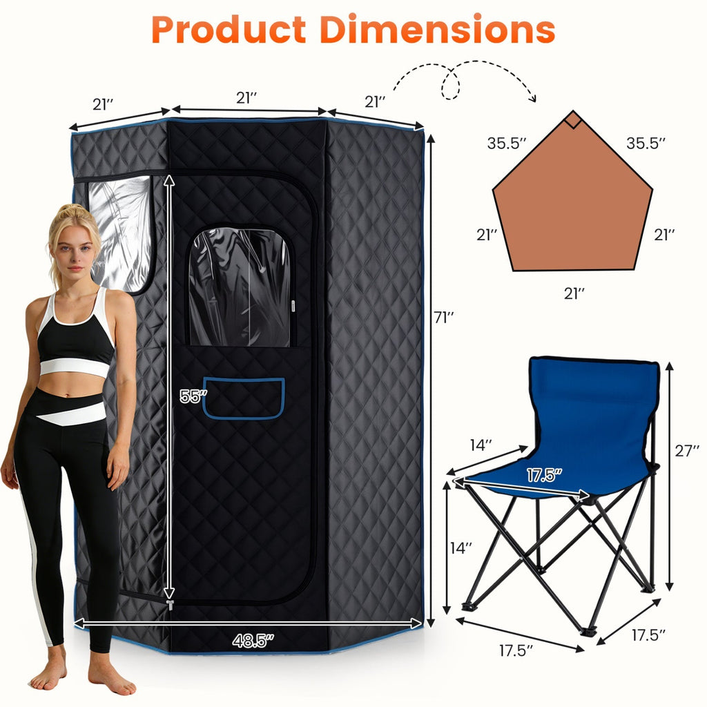 3L Portable Steam Sauna for Home Fast-Heat with 9-Level Remote Control and Folding Chair