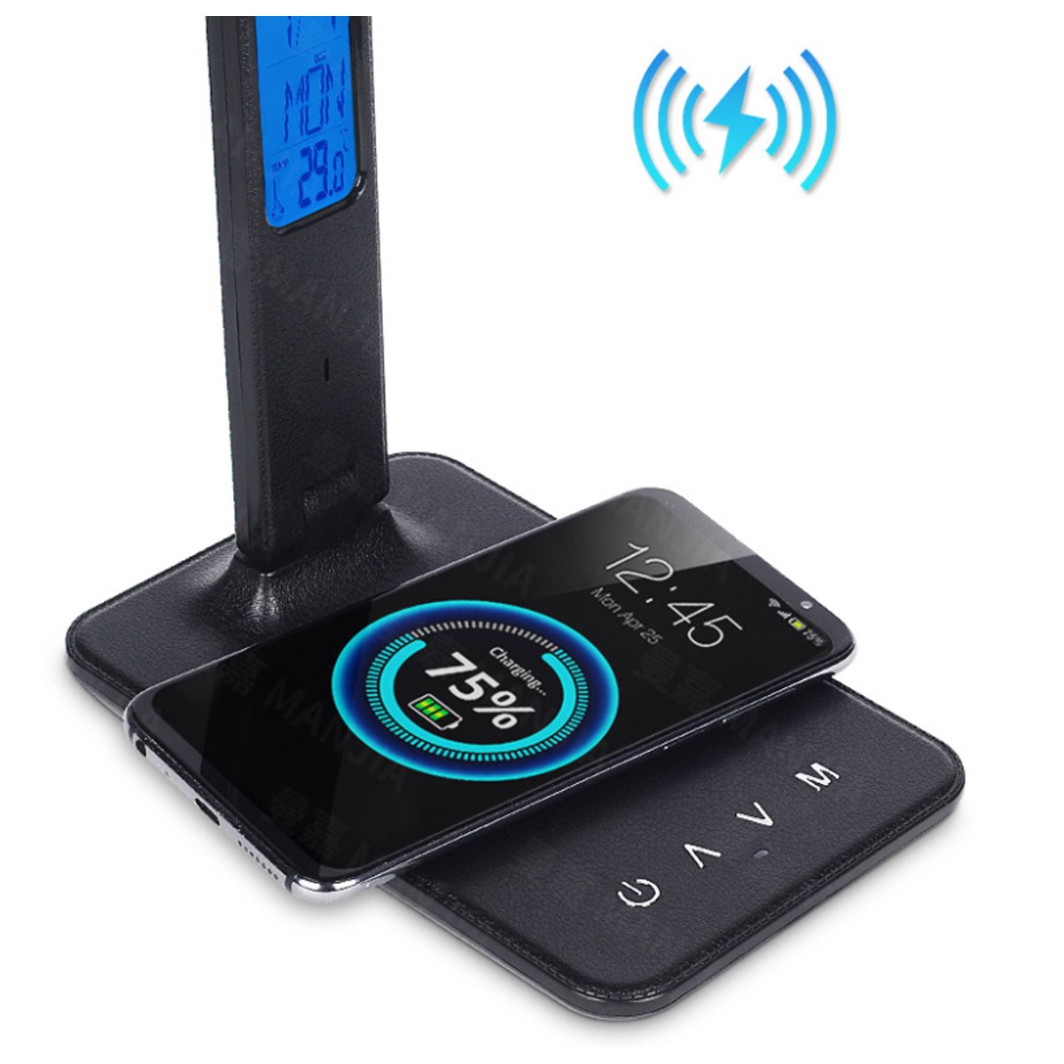 3-in-1 Desk Lamp with Wireless Charger, Clock and Thermostat
