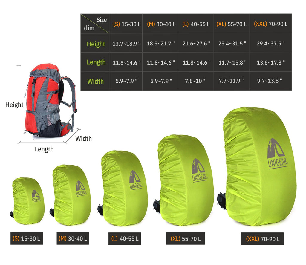 Waterproof Backpack Rain Cover, 10L to 90L