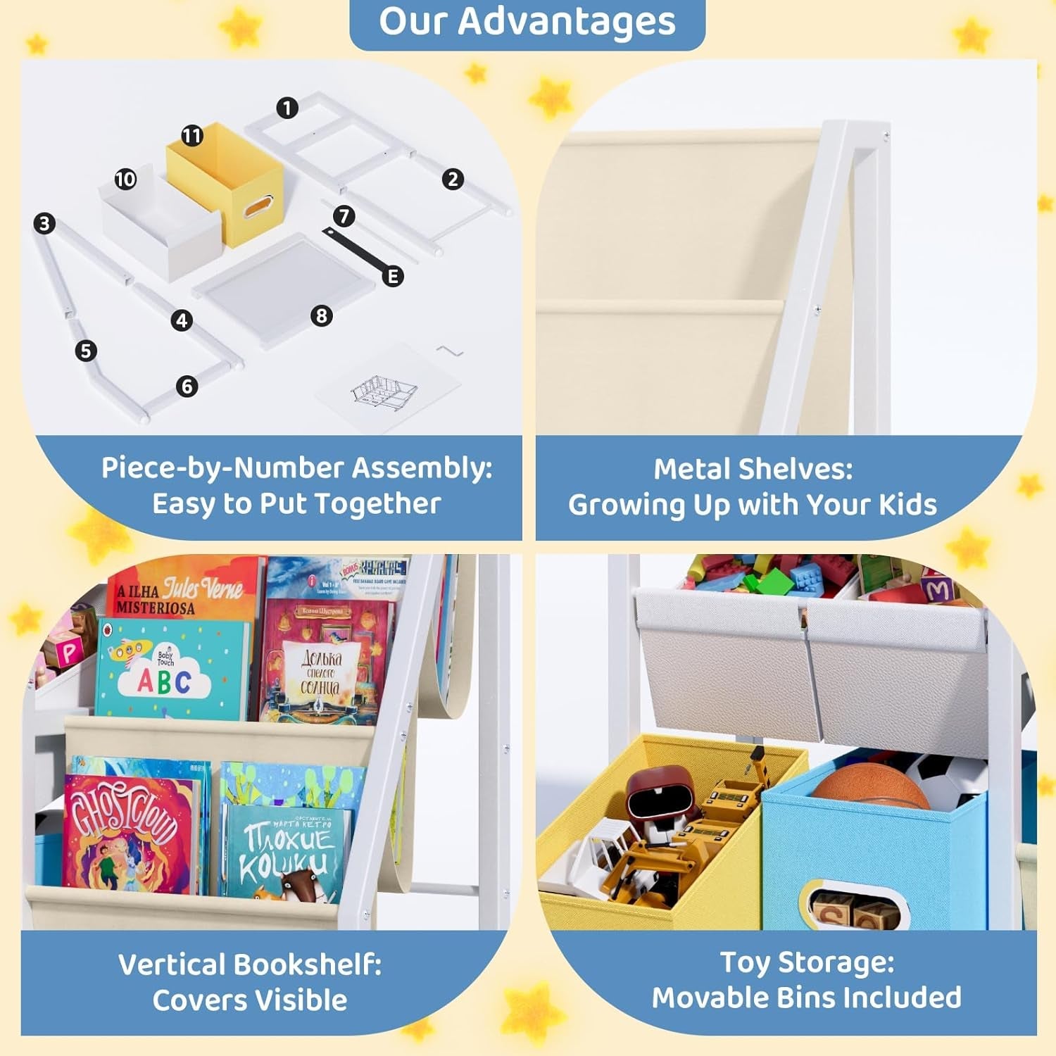 Kids Toy Storage Organizer Bookshelf with 6 Bins