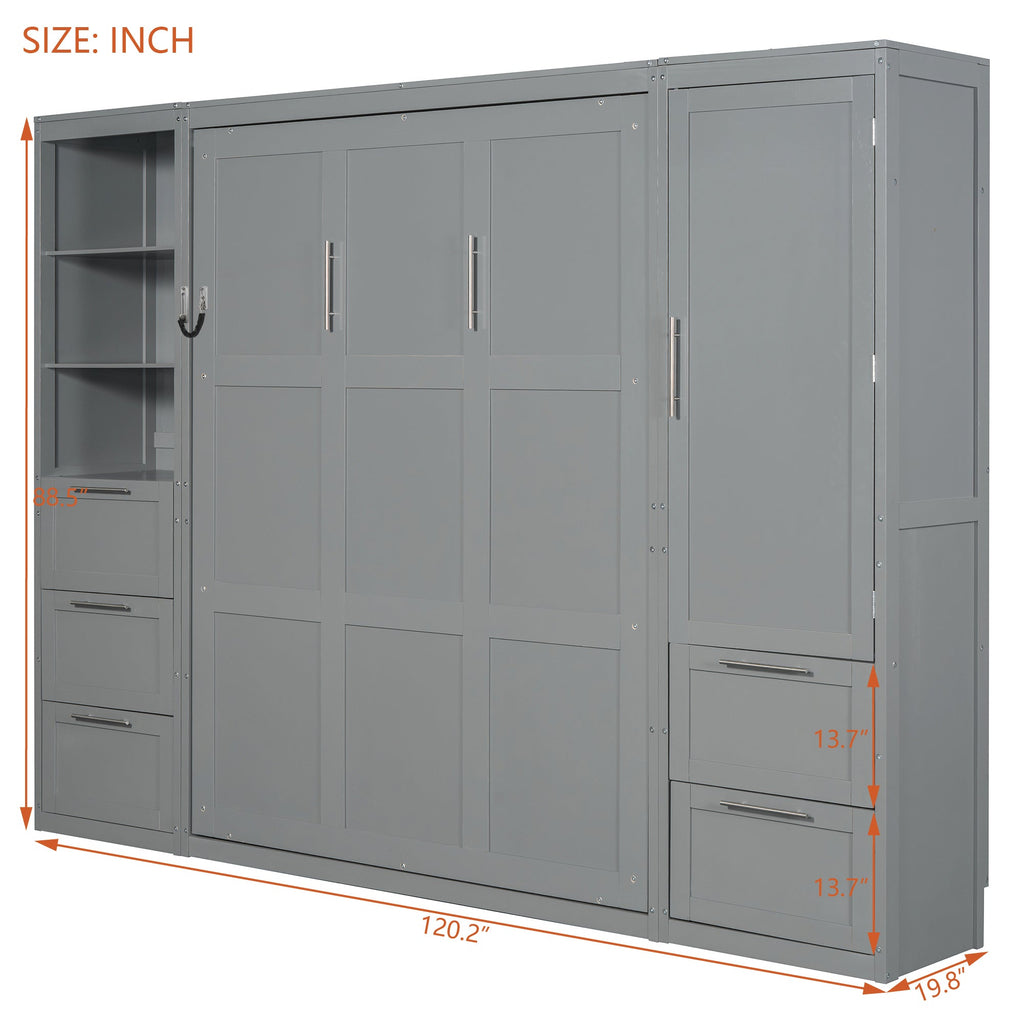 Murphy Wall Bed, Queen Size, MDF and LVL with Drawers, Shelves, and