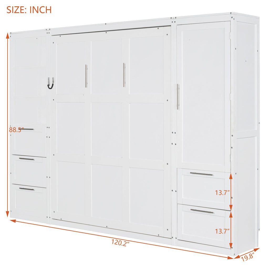 Murphy Wall Bed, Queen Size, MDF and LVL with Drawers, Shelves, and