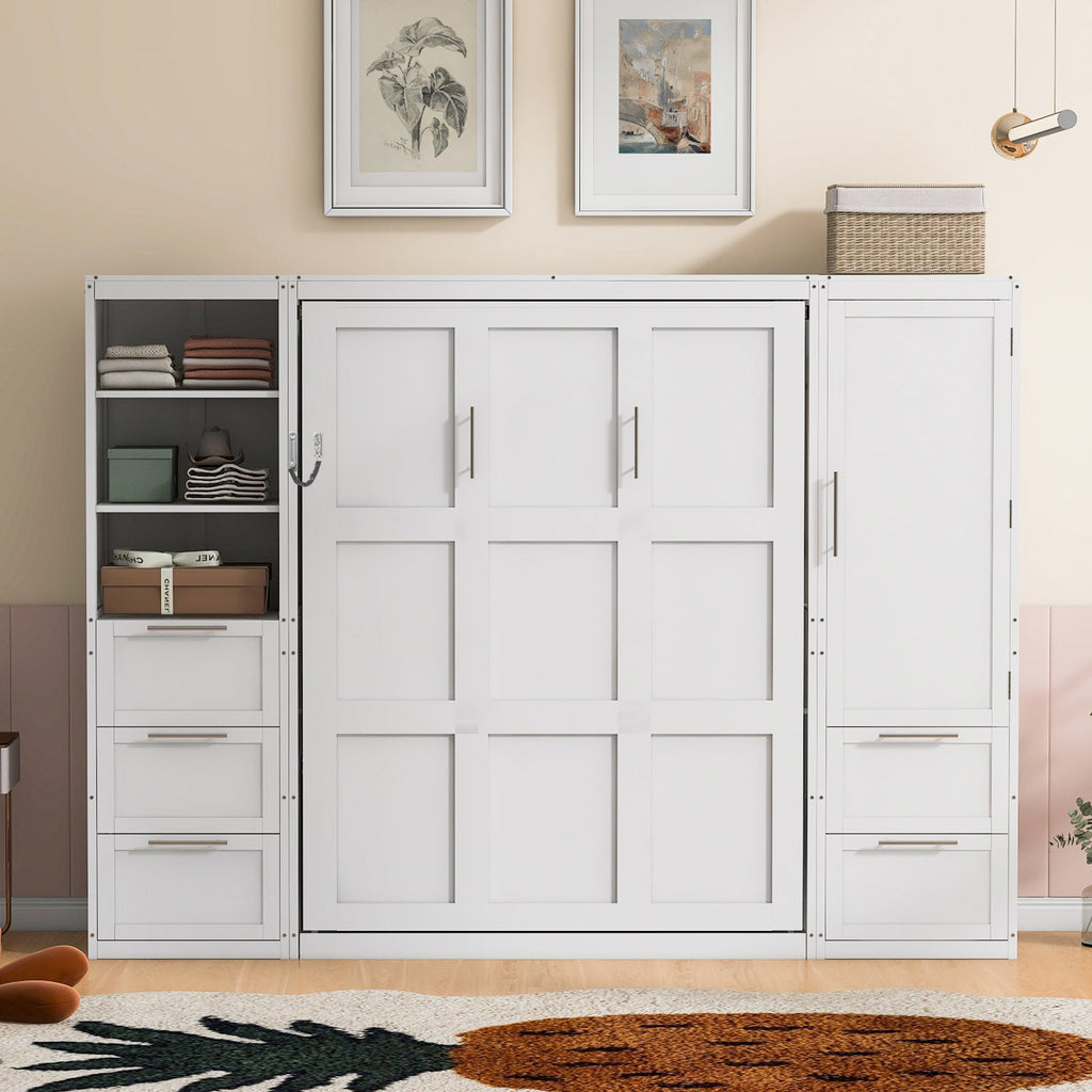 Murphy Wall Bed, Queen Size, MDF and LVL with Drawers, Shelves, and