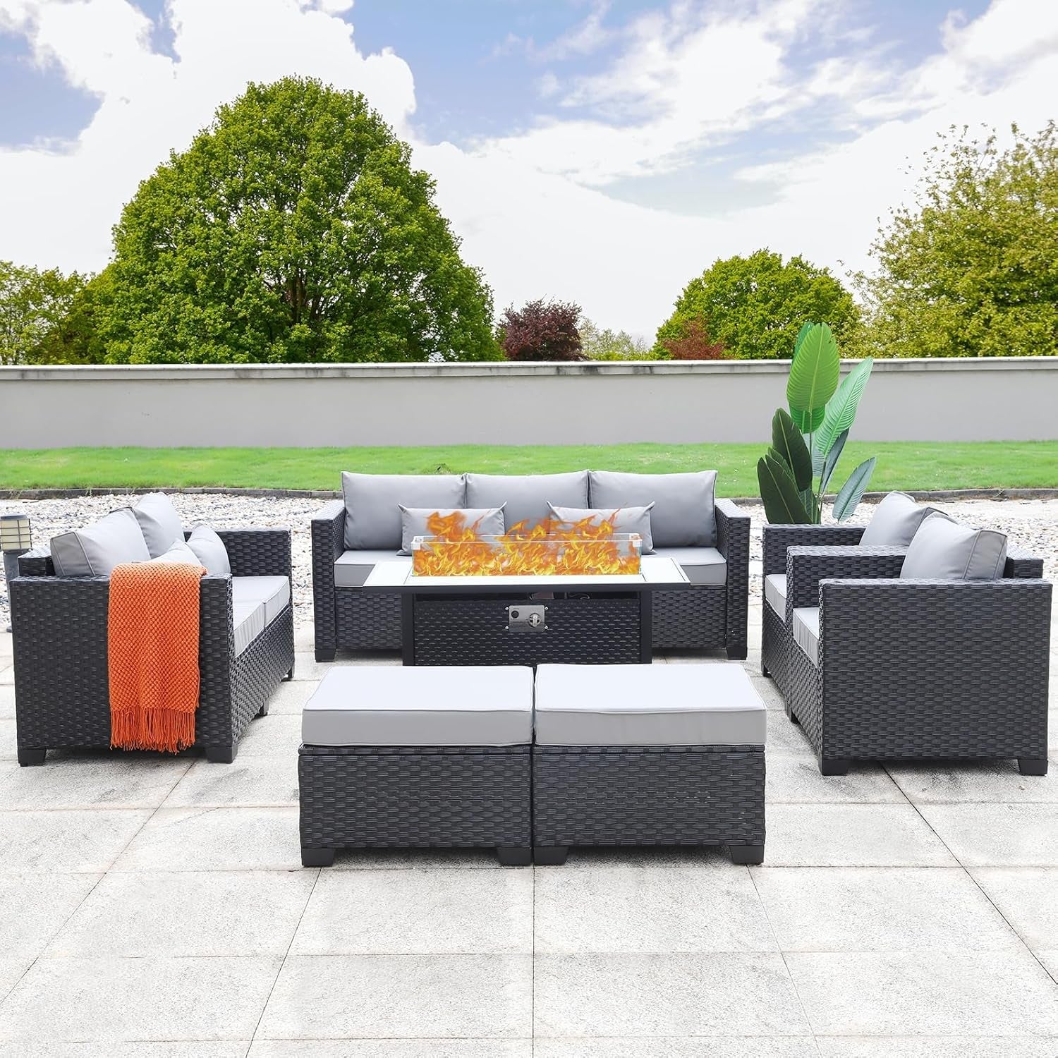 7-Piece Outdoor Furniture Set with 45-Inch Fire Pit