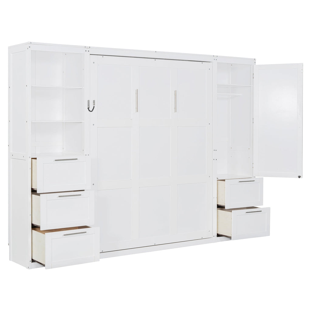 Murphy Wall Bed, Queen Size, MDF and LVL with Drawers, Shelves, and