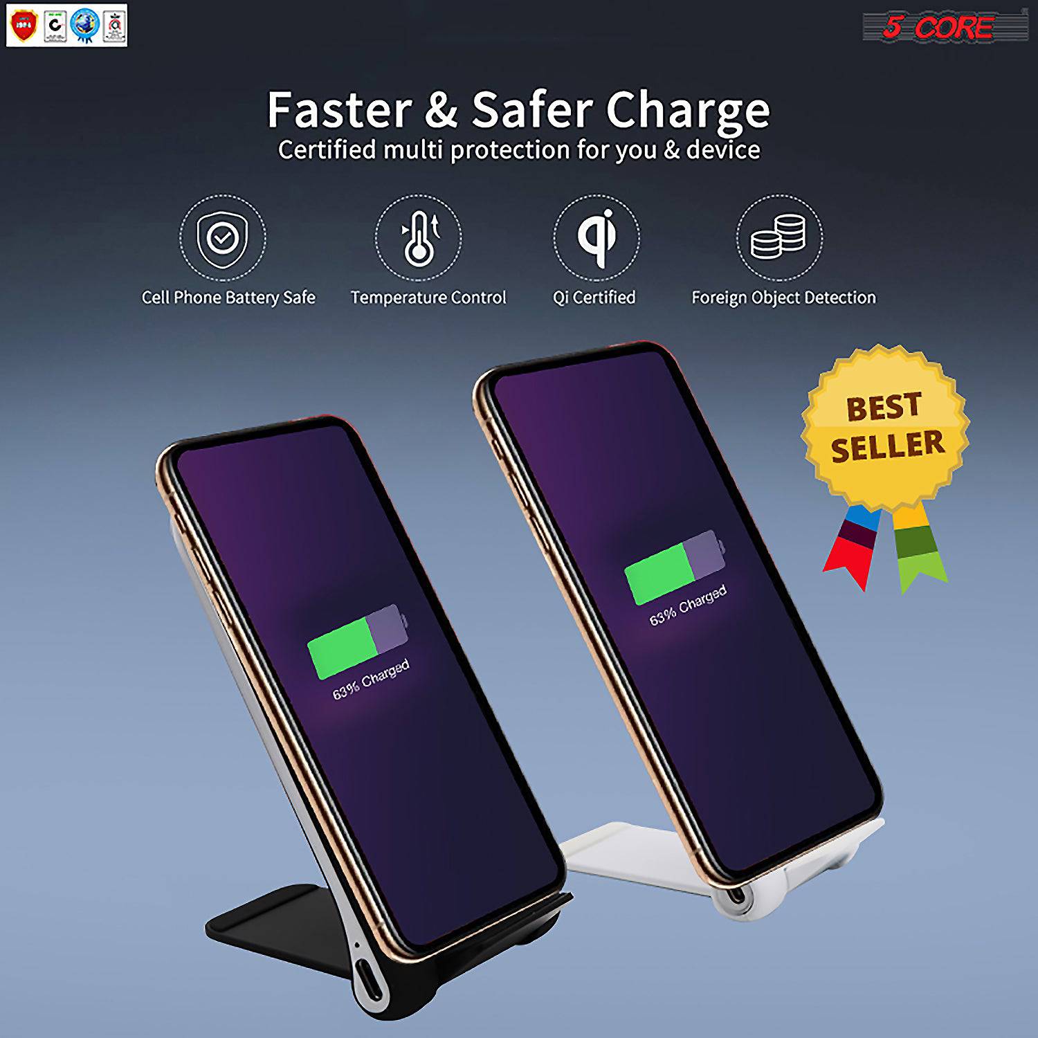 5 Core 10W Fast Wireless Charging Pad, Glass Top