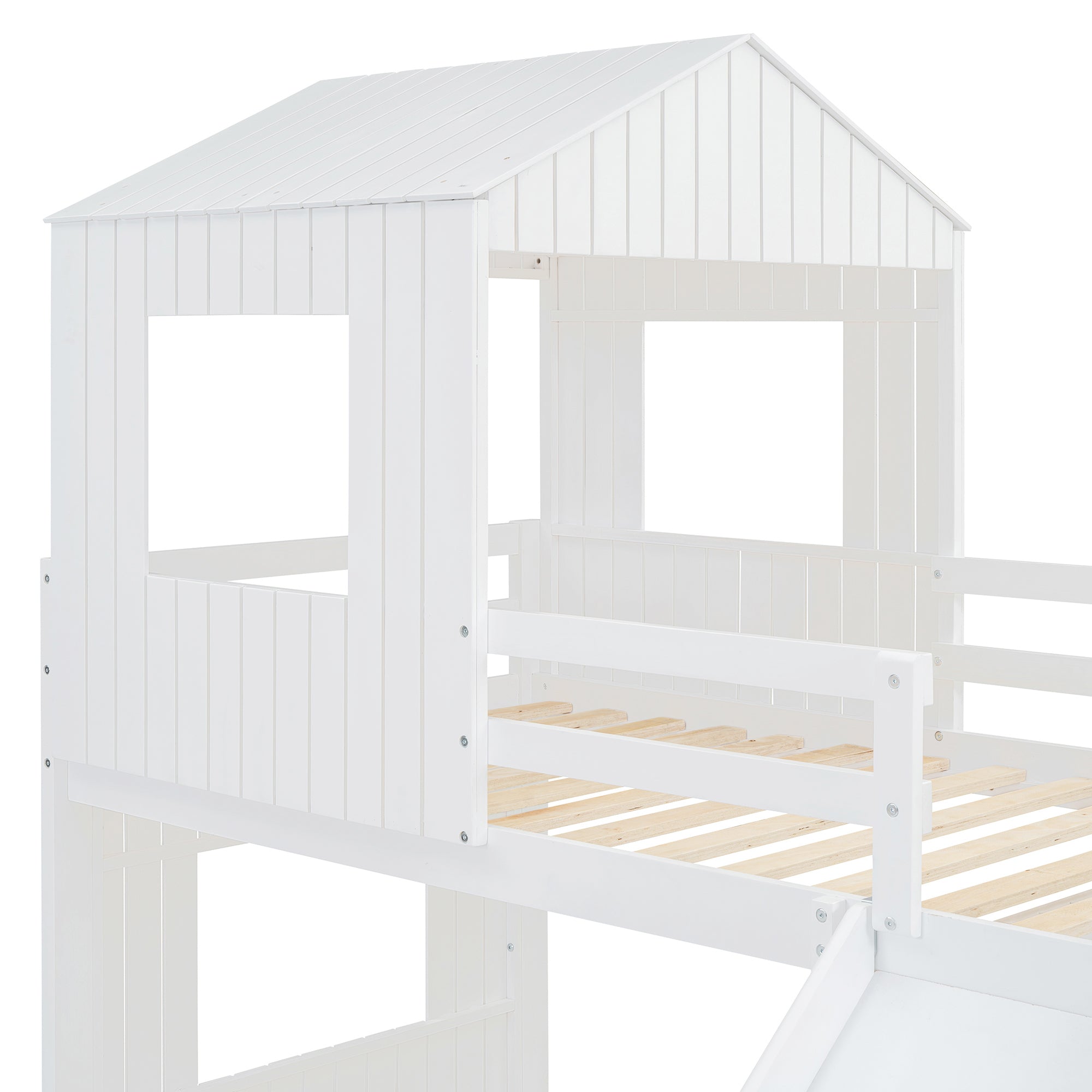 Loft Bed, Twin Over Full, Solid Wood with Slide, Ladder, and