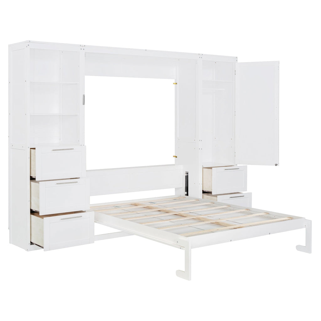 Murphy Wall Bed, Queen Size, MDF and LVL with Drawers, Shelves, and