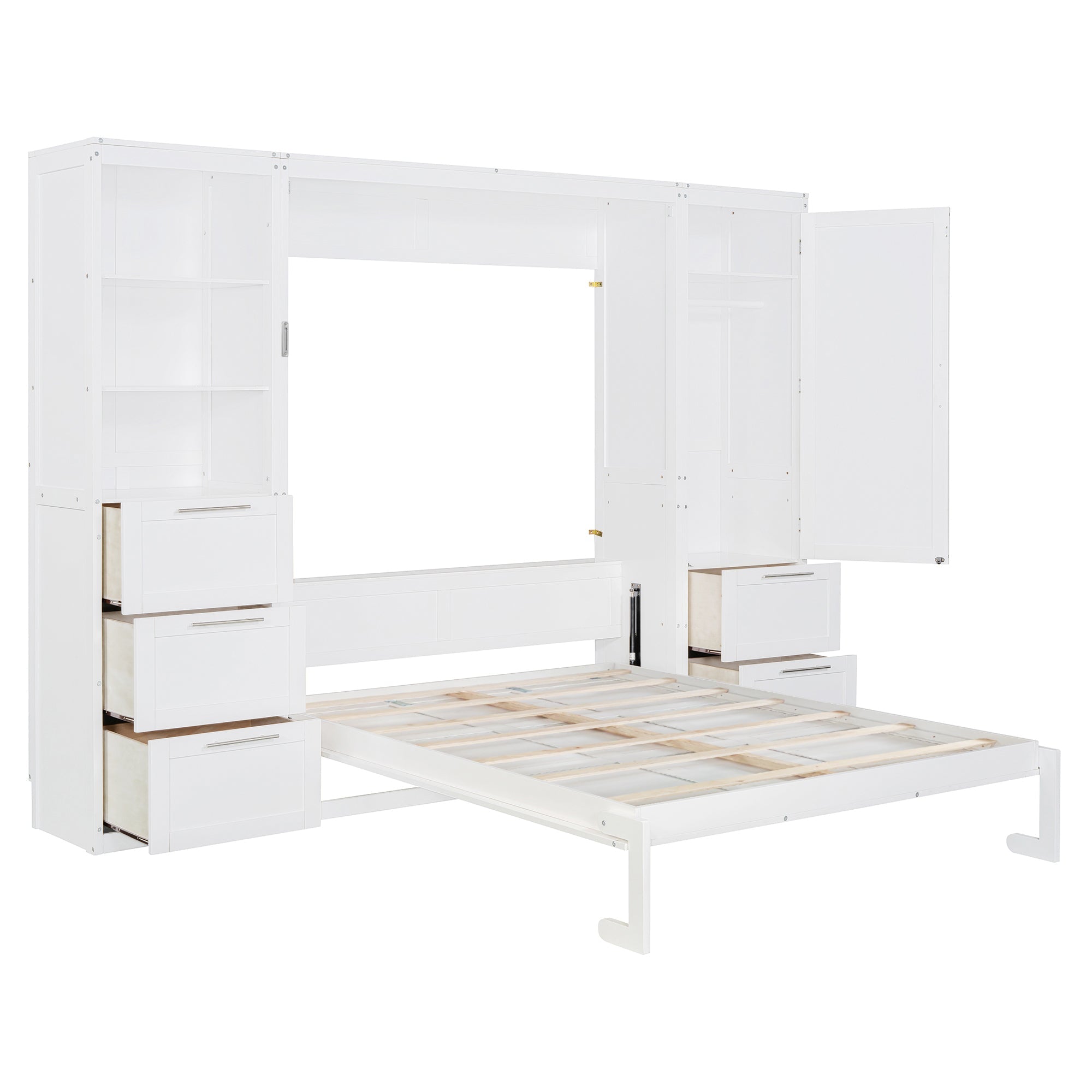 Murphy Wall Bed, Queen Size, MDF and LVL with Drawers, Shelves, and