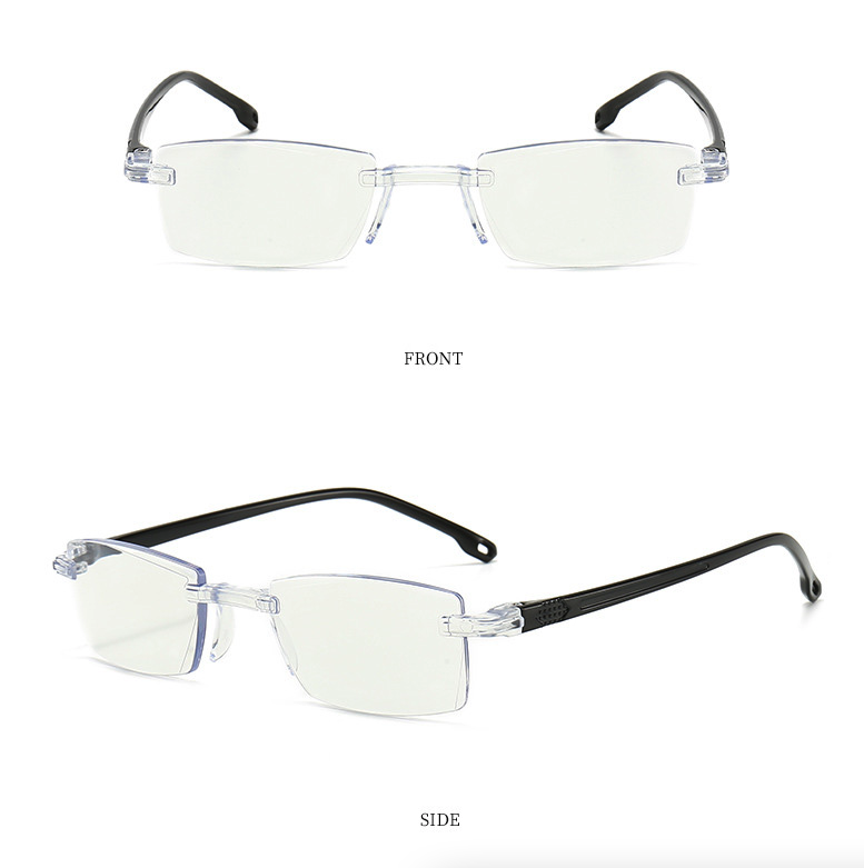 4 PK Mens Rectangular Rimless Blue Light Blocking Reading Glasses