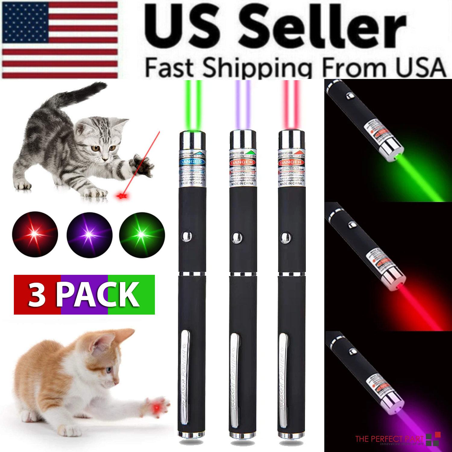 3-Pack Laser Pointer Pens, Green Blue Red