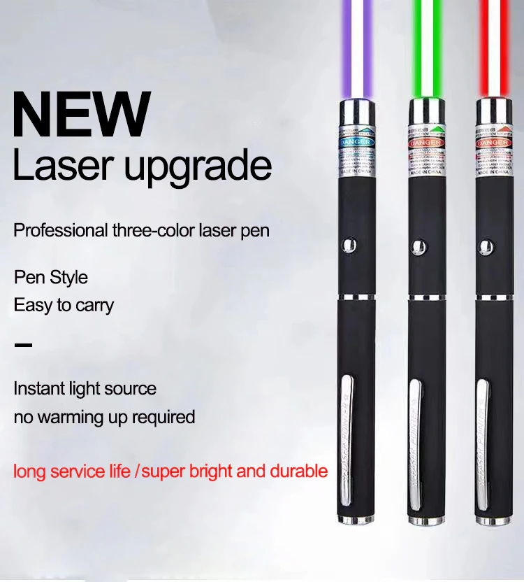 3-Pack Laser Pointer Pens, Green Blue Red