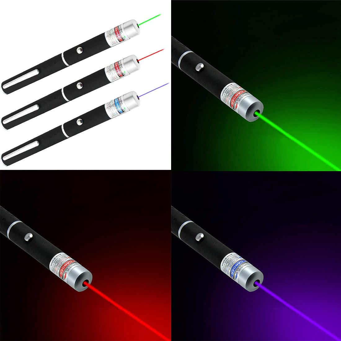 3-Pack Laser Pointer Pens, Green Blue Red